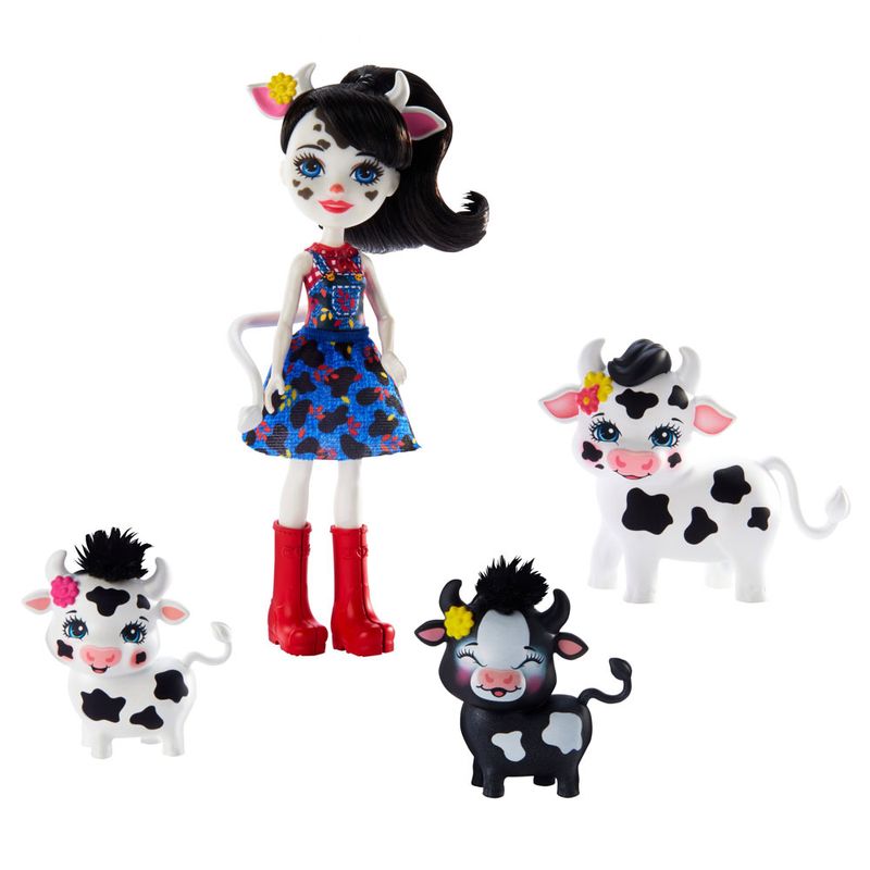 Mini-Boneca-Articulada-e-Pets---21-Cm---Enchantimals---Familia-de-Inverno---Cambrie-Cow-Ricotta-Mac-e-Cheese---Mattel
