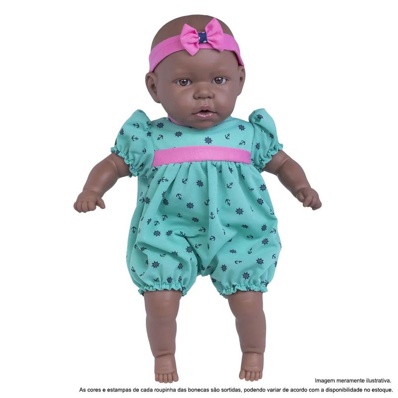 Boneca-Bebe---44-Cm---My-Sweet-Baby---Negra---Vestido-Verde-e-Rosa---Cotiplas_Frente
