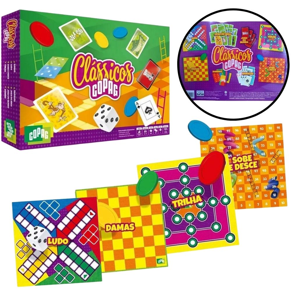 Kit Jogos Tabuleiro Clássicos 8 em 1 Dama Dominó E Etc Copag - Ri Happy