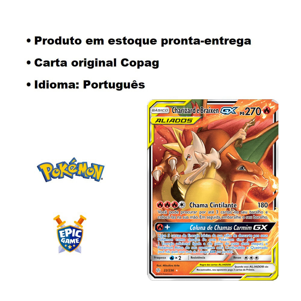 Charizard E Braixen GX Pokémon Carta Em Português 22/236 - Ri Happy