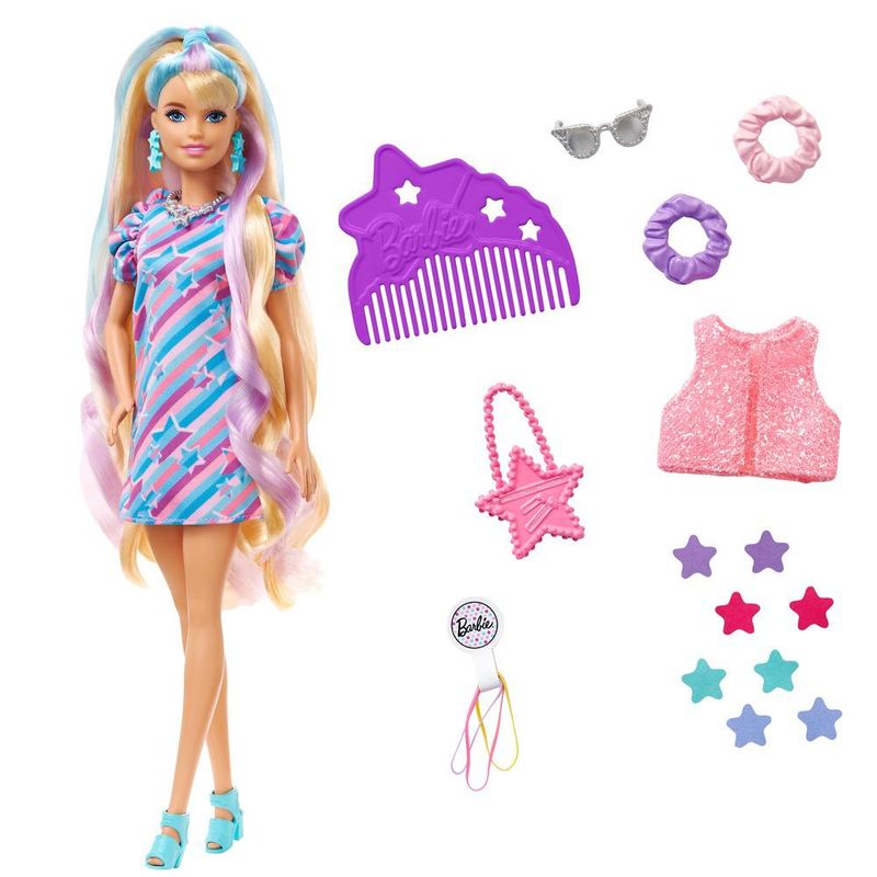 Boneca-Articulada---Barbie---Totally-Hair---Vestido-Estrelas---Lilas---22cm---Mattel-0