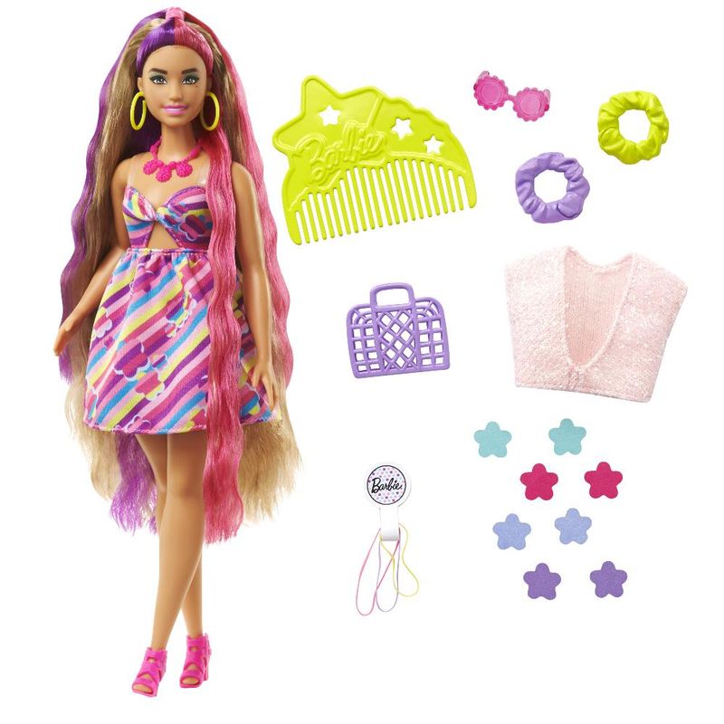 Boneca-Articulada---Barbie---Totally-Hair---Vestido-de-Flores---Rosa---22cm---Mattel-0