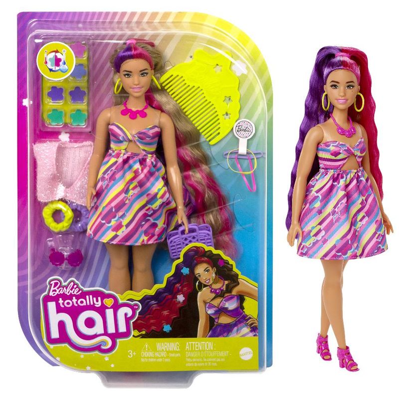 Boneca-Articulada---Barbie---Totally-Hair---Vestido-de-Flores---Rosa---22cm---Mattel-1