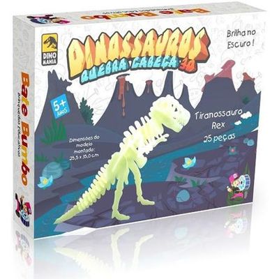 Quebra Cabeça 3D Dinossauro T Rex - Brilha no Escuro - ENGENHA