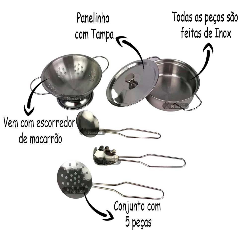 Brinquedo Jogo Conjunto Kit Cozinha 6 Peças Em Inox Panela e Utensílios  Presente Infantil Menino Menina Criança Braskit - Ri Happy