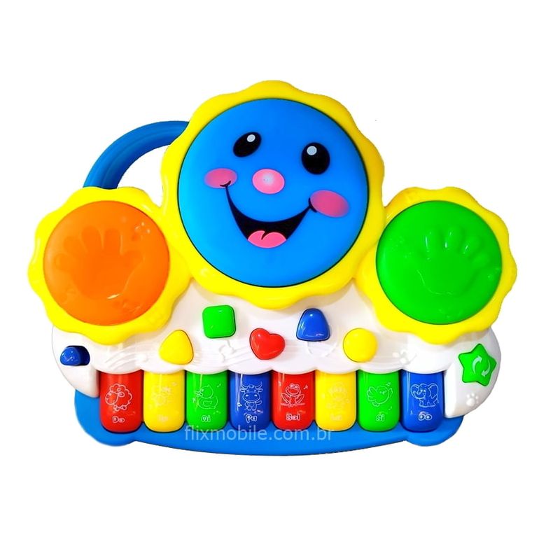 Pianinho Bebe Brinquedo Infantil Educativo Piano Tambor Musical Tambor Azul Ri Happy