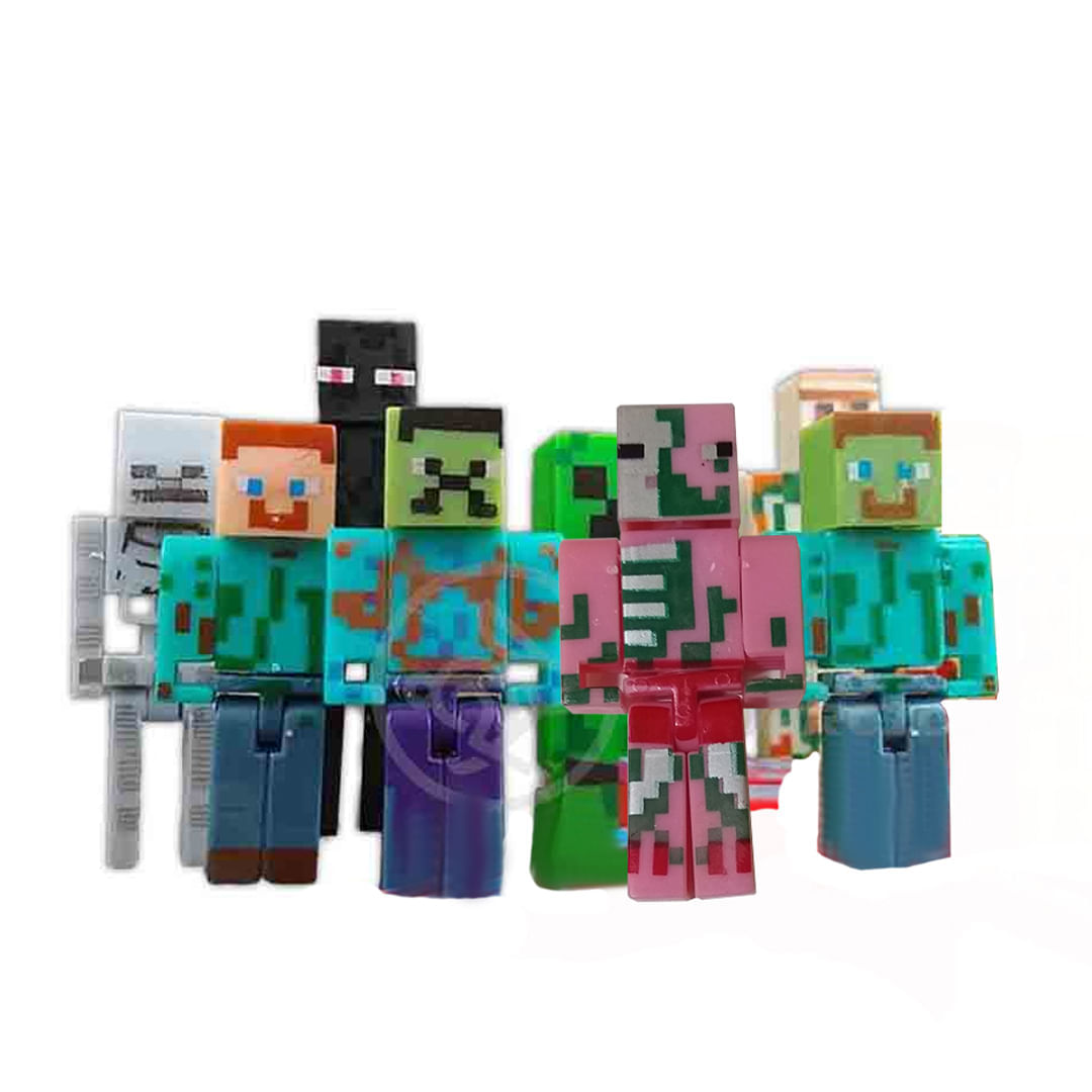 Kit Cartelado Conjunto Minecraft 2 Bonecos + 1 Villager + 1 Enderman + 1  Creeper + 1 Cama + Espadas - Ri Happy