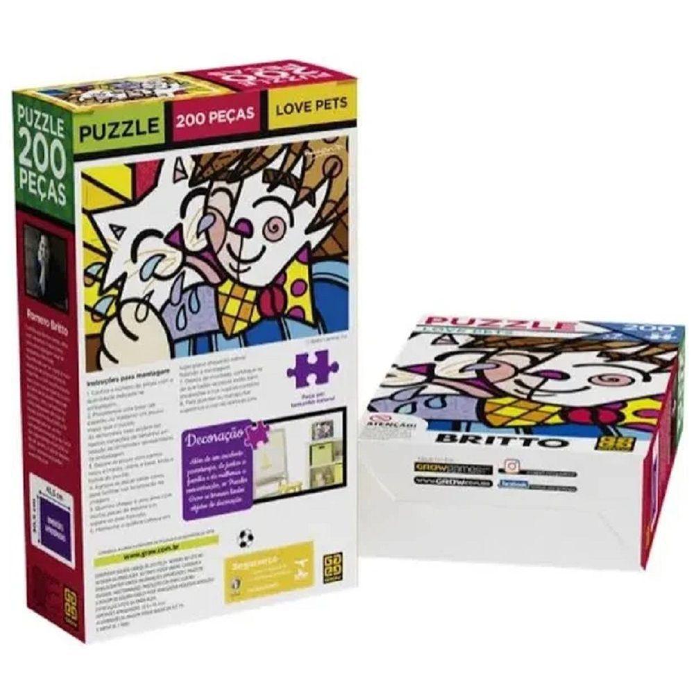 Quebra Cabeça Puzzle 200 Peças - Romero Britto - Love Pets - Grow
