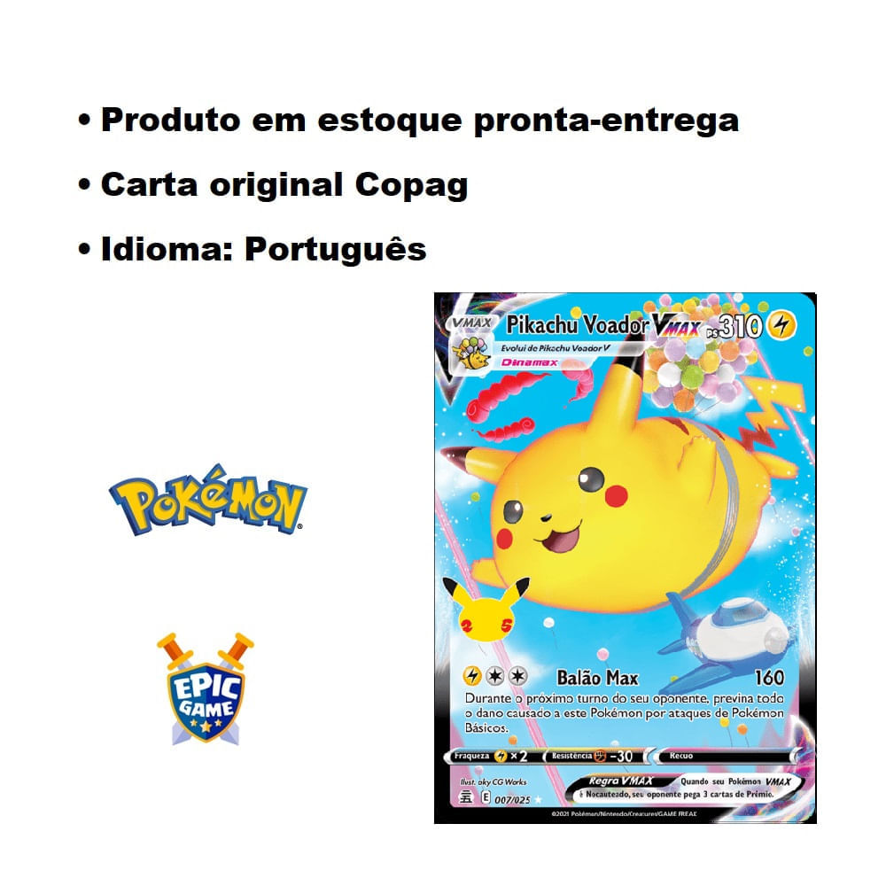 Carta Pokémon Rara Pikachu Voador V, Brinquedo Pokemon Usado 69509525