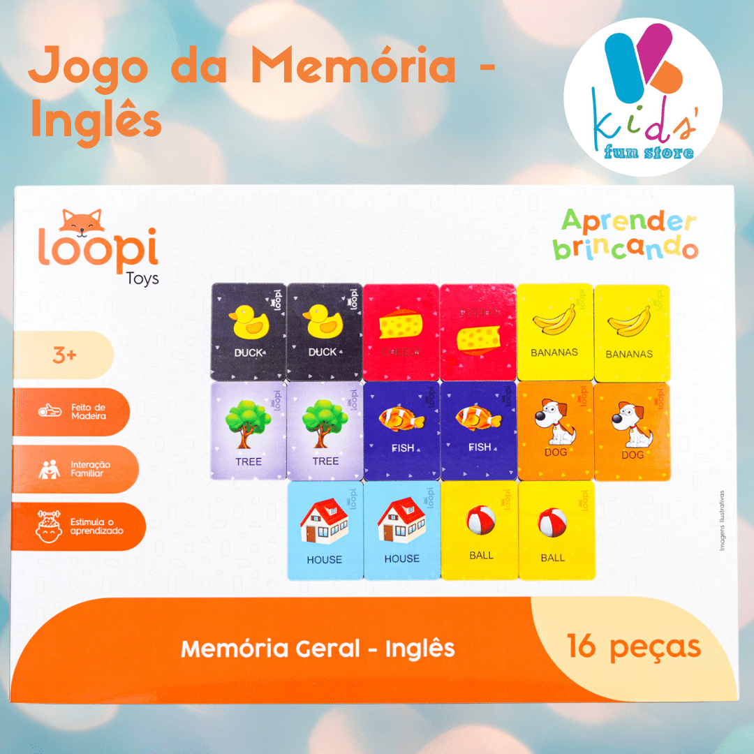 Jogo da Memória em Inglês - Brinquedo Madeira Loopi Toys - Ri Happy