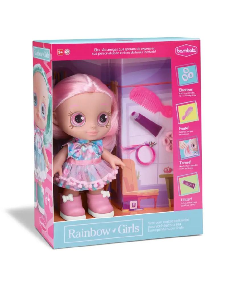 Boneca Rainbow Girls - Cabelo Colorido Rosa Mint Cherry - Alfabay