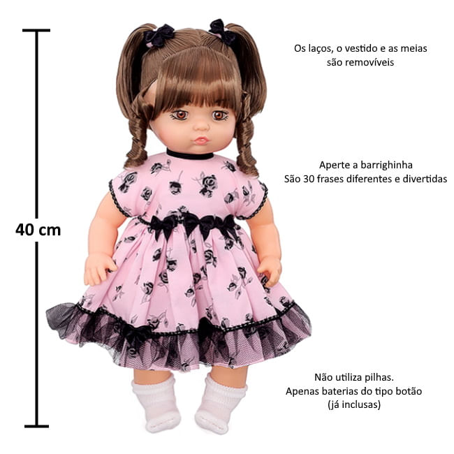 Boneca Bebê Falante Anjo Cachos Castanhos 50cm com 30 Frases - Ri Happy