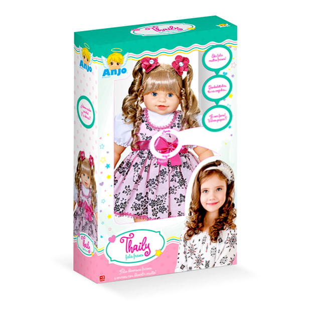 Boneca Bebê Falante Anjo Cachos Castanhos 50cm com 30 Frases - Ri Happy