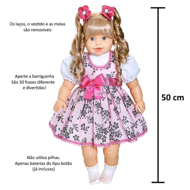 Boneca Bebê Falante Anjo Cachos Castanhos 50cm com 30 Frases - Ri Happy