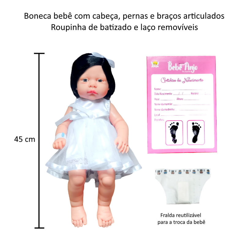 Boneca Bebê Reborn Vinil Realista com Gatinho e acessórios 45cm - Barra Rey