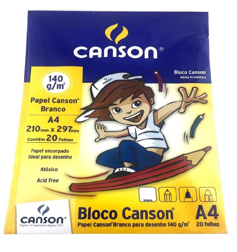 Bloco Canson Branco A4 P Desenho 140gm 20 Fls 210mmx297mm 3316