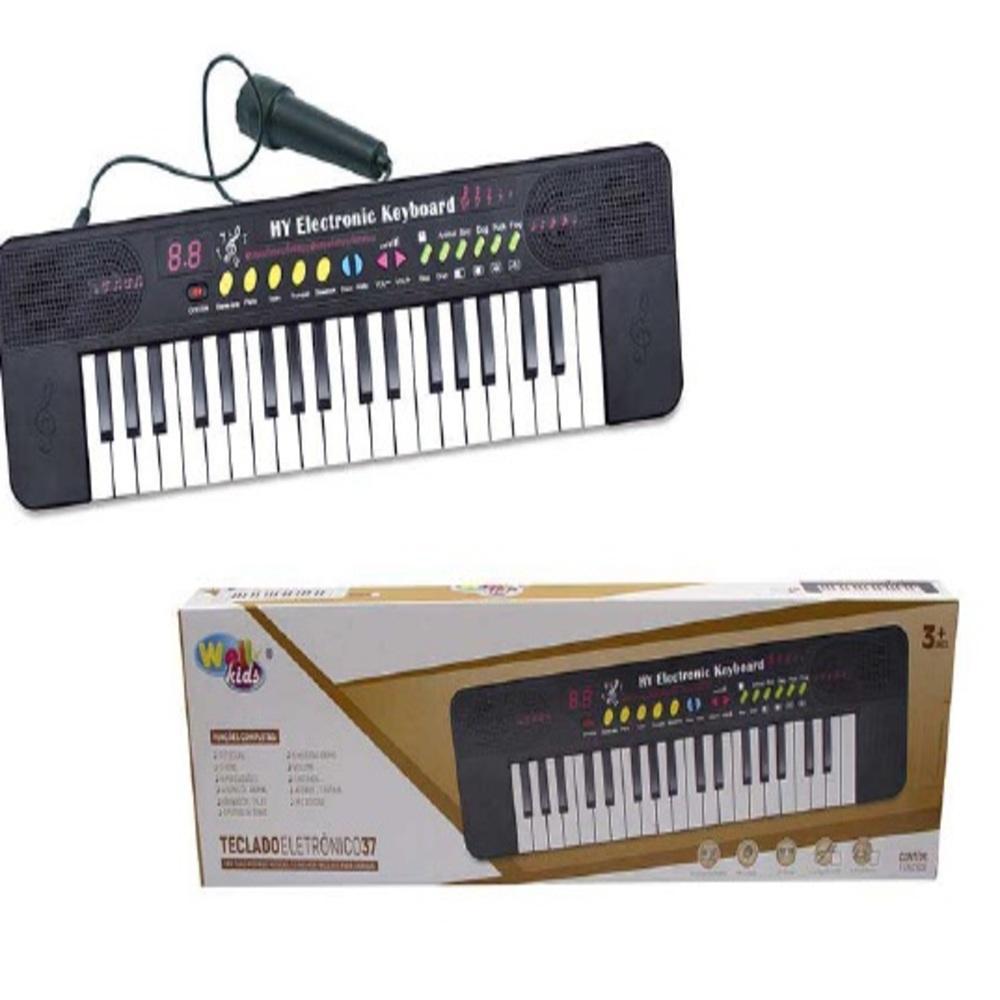 Brinquedo Teclado Piano Musical Infantil Com Microfone Karaokê 37