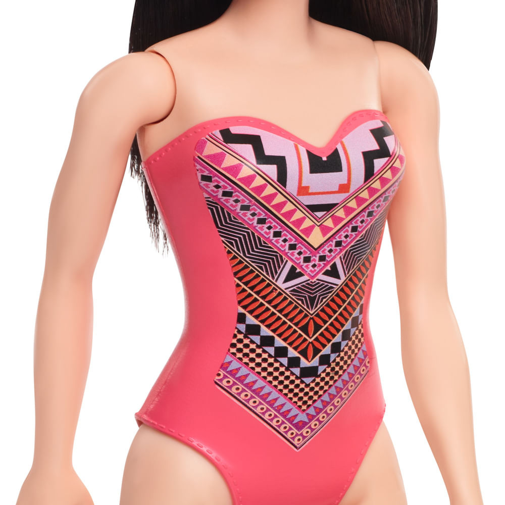 Boneca Barbie Morena Roupa de Praia Maiô Azul Original Mattel