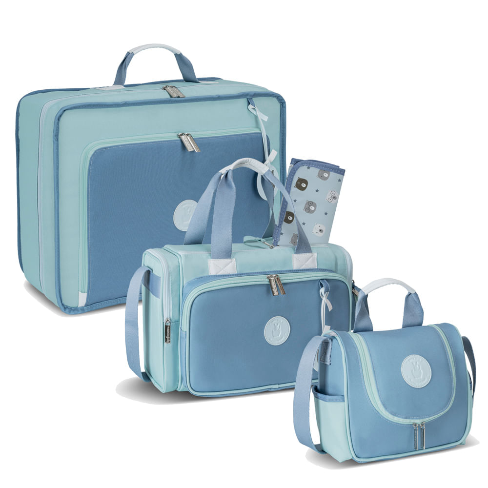 Kit com 3 Bolsas - Mala Vintage + Bolsa Anne + Emy - Avião Marinho -  Masterbag