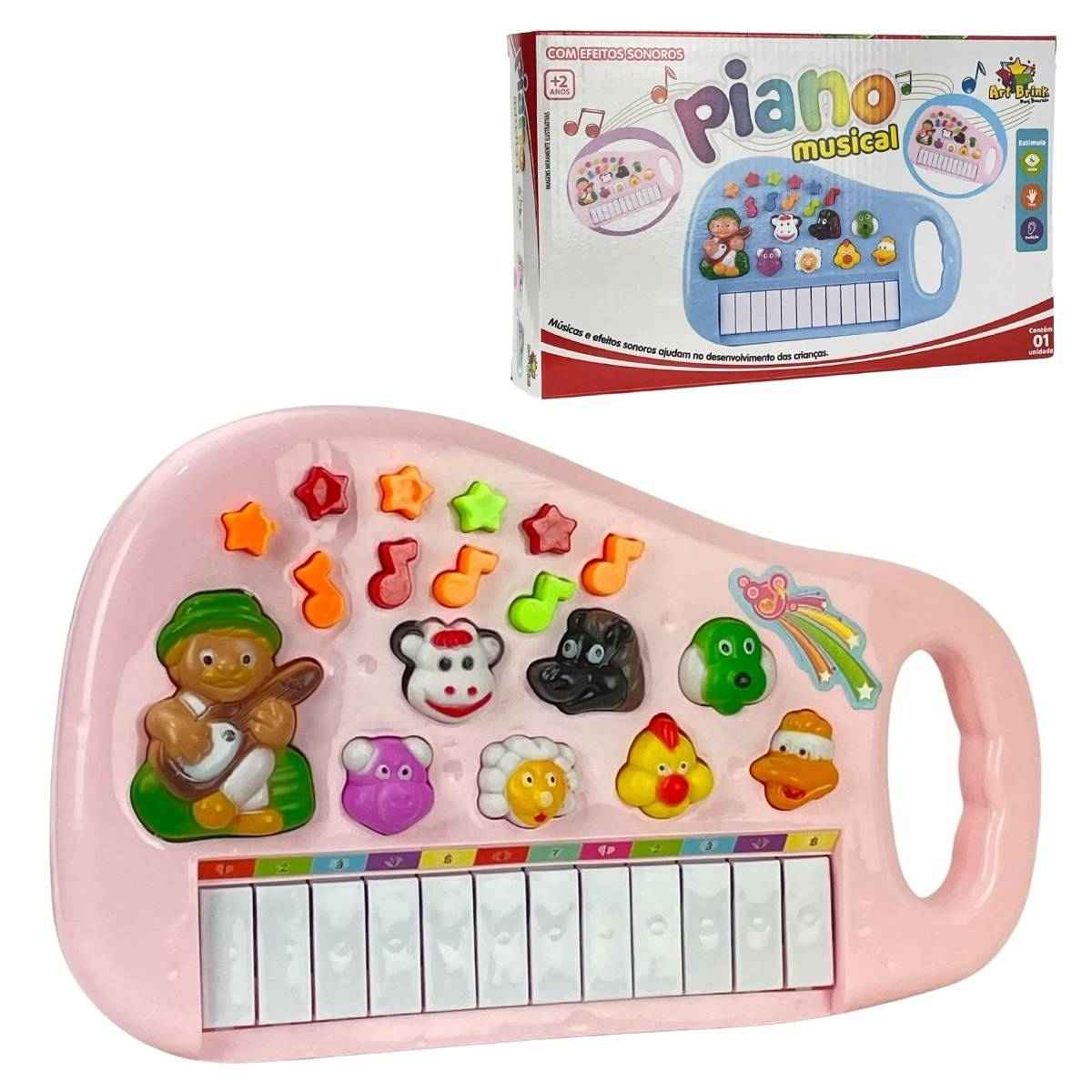 Piano Infantil Rosa Teclado Musical Com Sons De Bichinhos Bichos Animais  Pianinho Tecladinho Bebê Presente Menina - Ri Happy