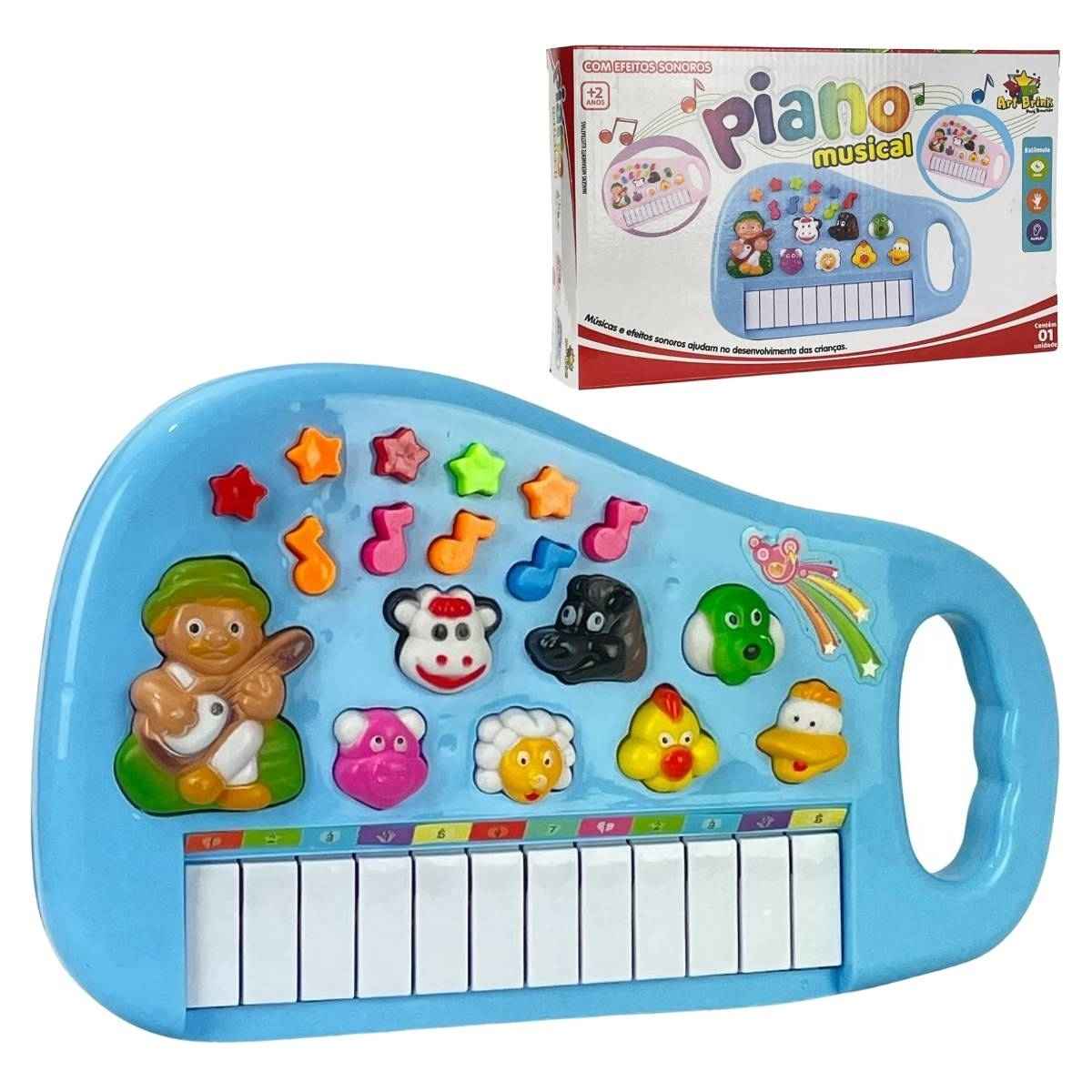 Brinquedo Pianinho Musical Educativo Piano Infantil com Som Luzes e Alça  para Segurar Azul em Promoção na Americanas