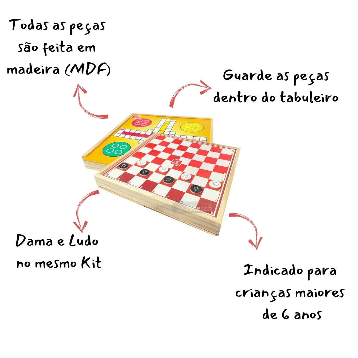 Jogo Dama E Ludo Junges – Tabuleiro de Madeira – 2 em 1 – Maior Loja de  Brinquedos da Região