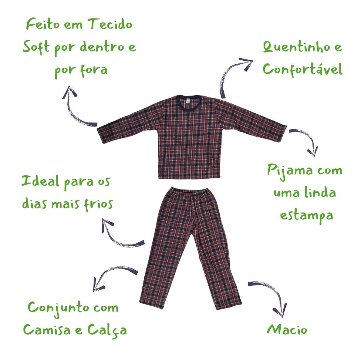 Pijama de Inverno Juvenil Masculino de Frio Soft em Promoção na