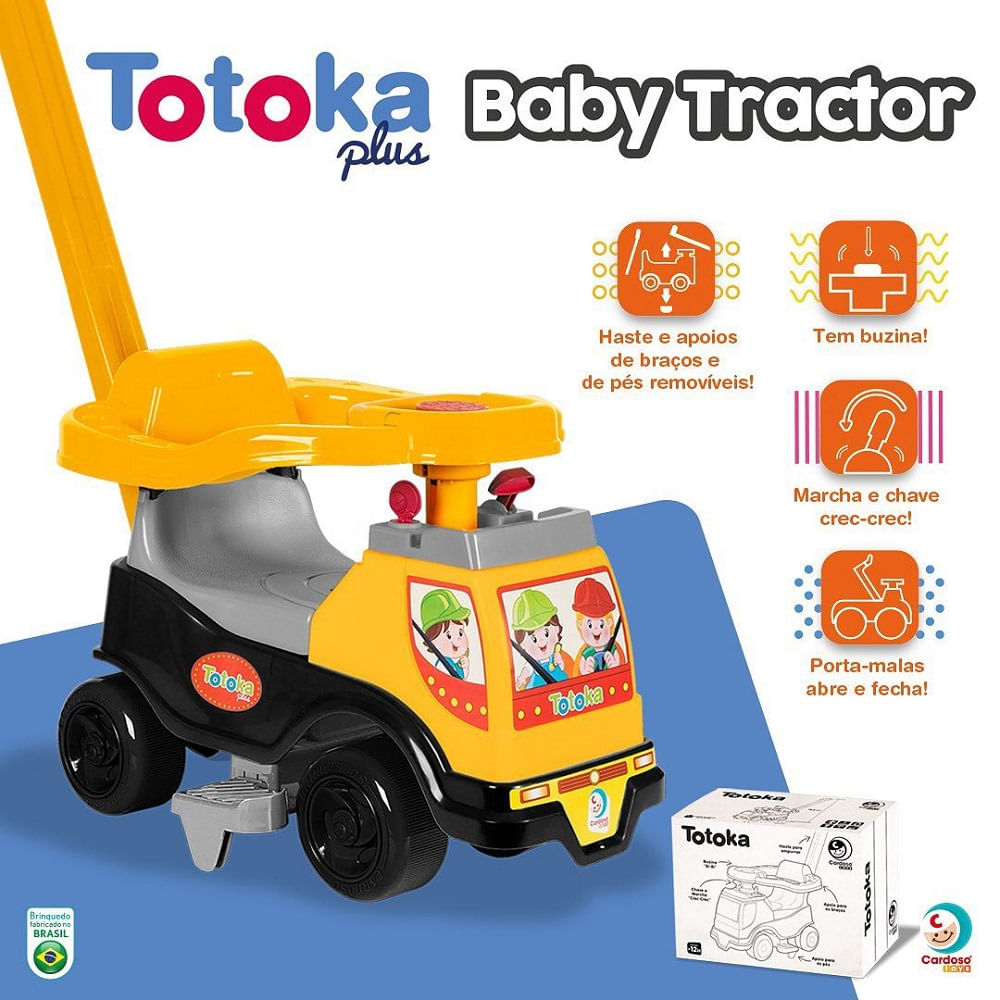 Totoka Trator Andador Infantil Motoca Haste Empurrar Bebê