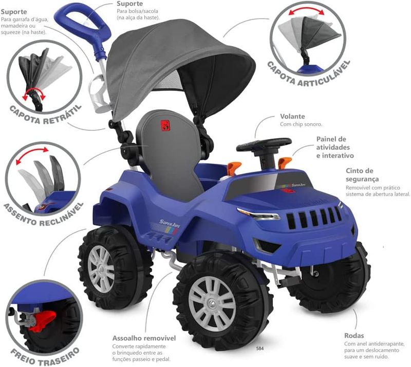 Super Banjipe Azul Reclinável com Capota e Pedal Super Banjipe Azul Reclinável com Capota e Pedal