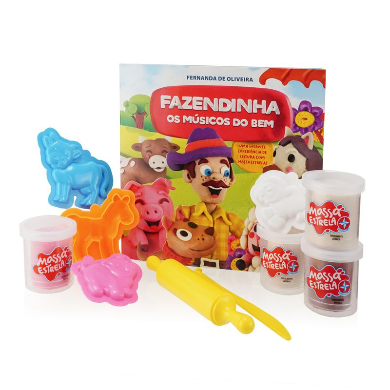 Conjunto-Livro-E-Massa-De-Modelar---Fazendinha-Os-Musicos-Do-Bem---04-Potes-De-Massa---50g---Estrela-0
