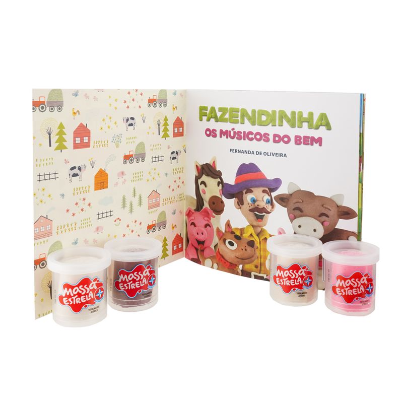 Conjunto-Livro-E-Massa-De-Modelar---Fazendinha-Os-Musicos-Do-Bem---04-Potes-De-Massa---50g---Estrela-2