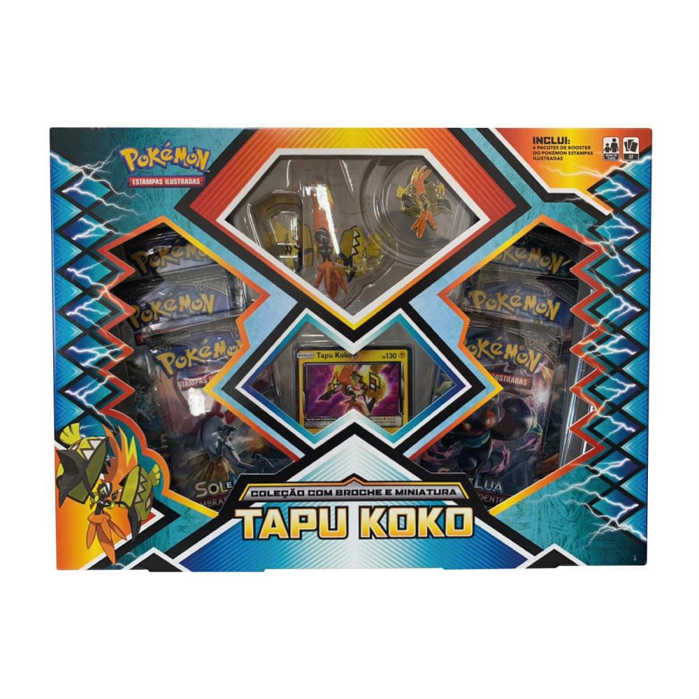 Box de Cartas - Pokémon - Tapu Koko - Miniatura - 37 Cartas - Copag