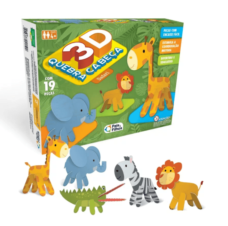 Jogo Quebra Cabeça Infantil Safari Brinquedo De Encaixe