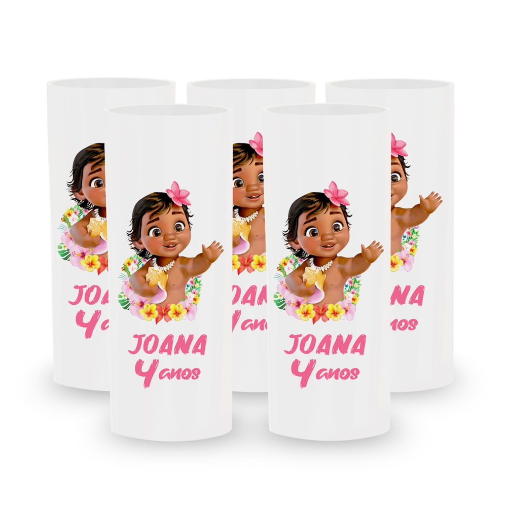 15 Long Drink Rosa Bebê Personalizado - Moana Disney