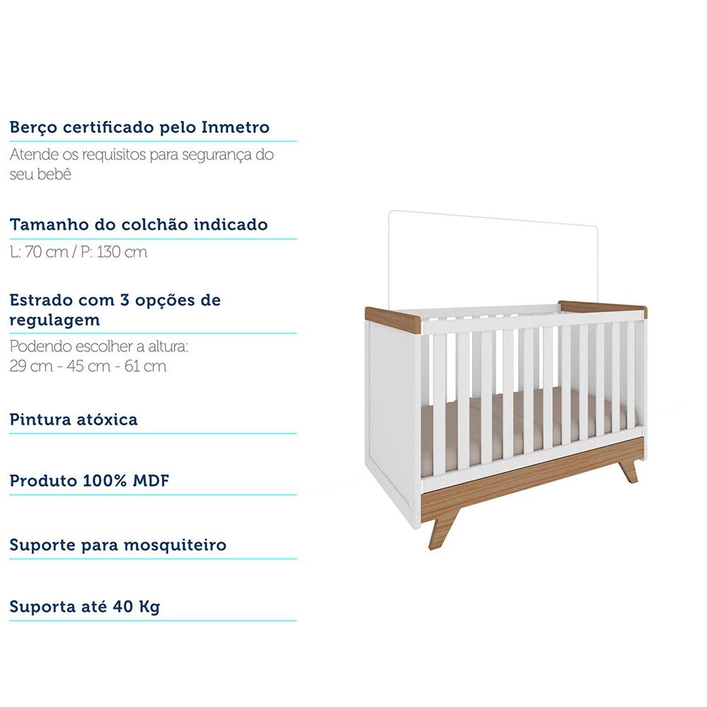 Quarto Infantil Guarda Roupa 4 portas com 1 Gaveta e Berço Minicama Retrô  Móveis Móveis Peroba Branco/Carvalho - ebbamoveis