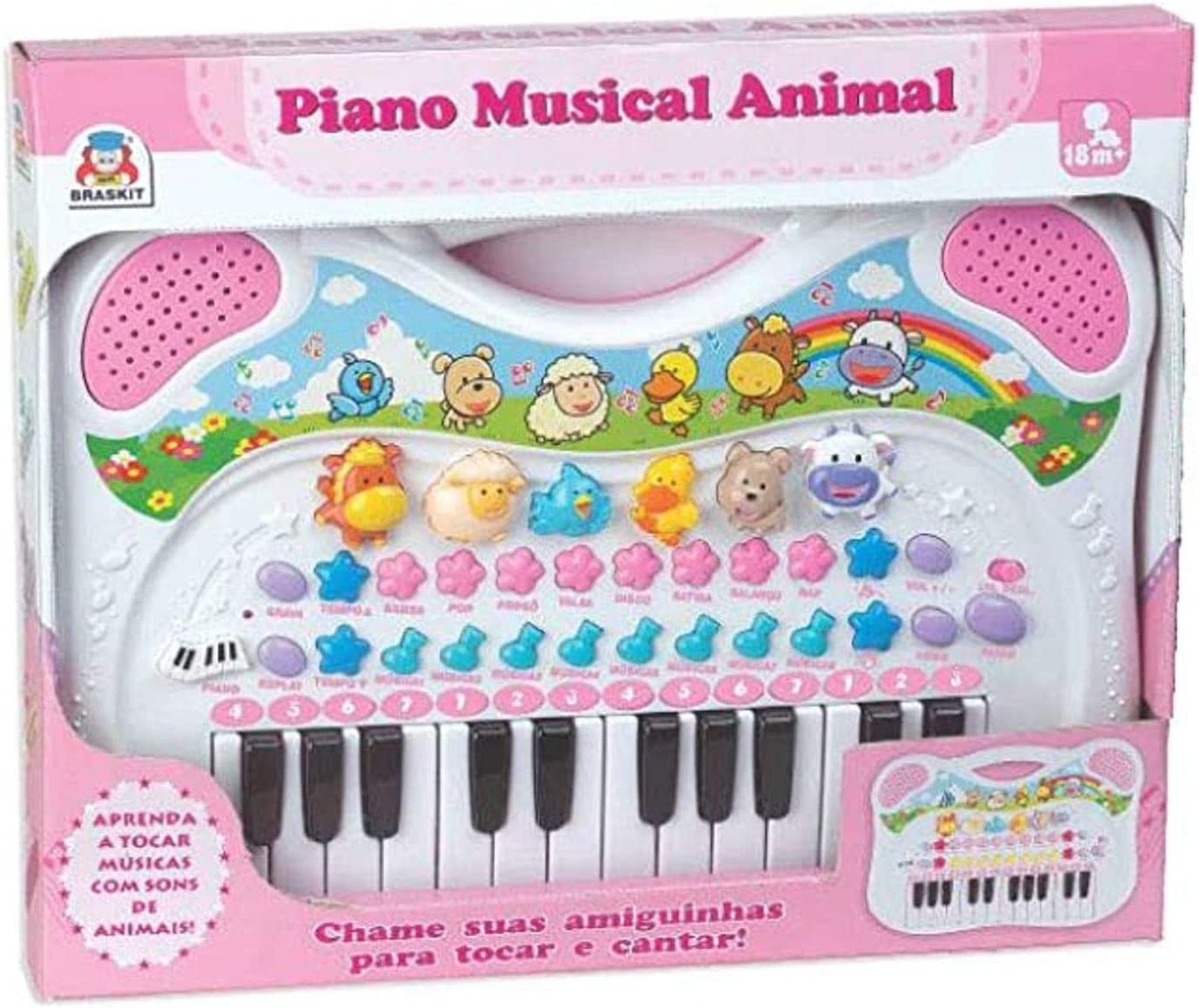 Piano e Teclado Musical Infantil Animal - Azul - Braskit - Ri Happy