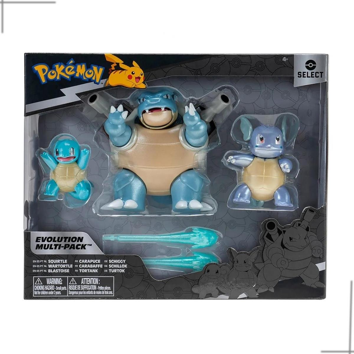 Pokemon - 3 Figuras - Squirtle, Wartortle e Blastoise - Ri Happy