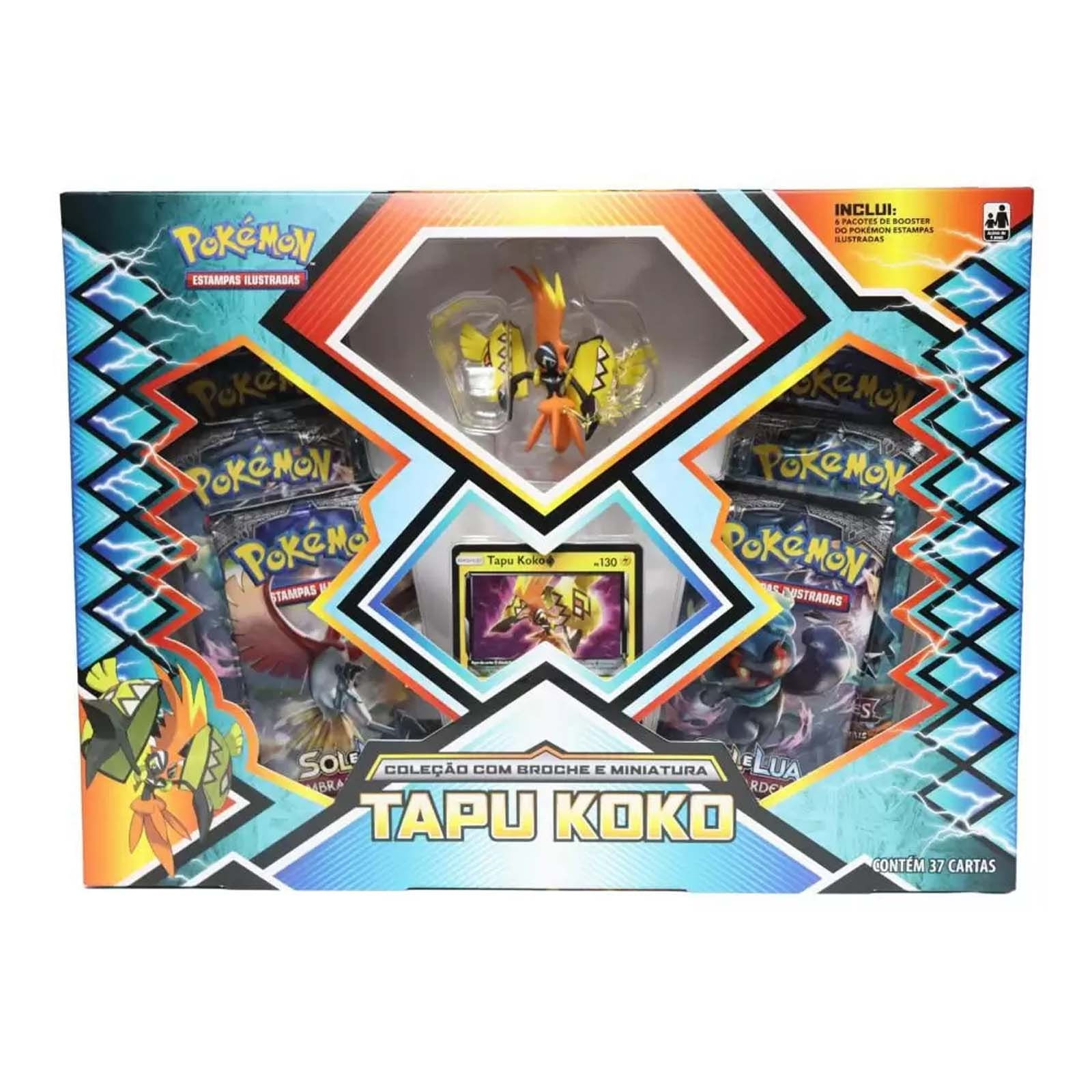 Jogo de Cartas e Baralho Box Pokémon Tapu Koko Com Broche E Miniatura 37  cartas Copag - Ri Happy