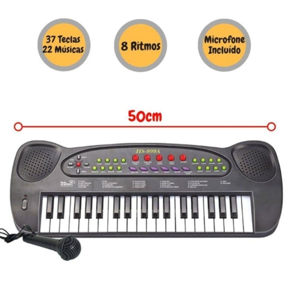 TECLADO INFANTIL PIANO COM MICROFONE GRAVADOR KARAOKE 37 TECLAS MUSICAL  ESTILO PROFISSIONAL Preto - Ri Happy