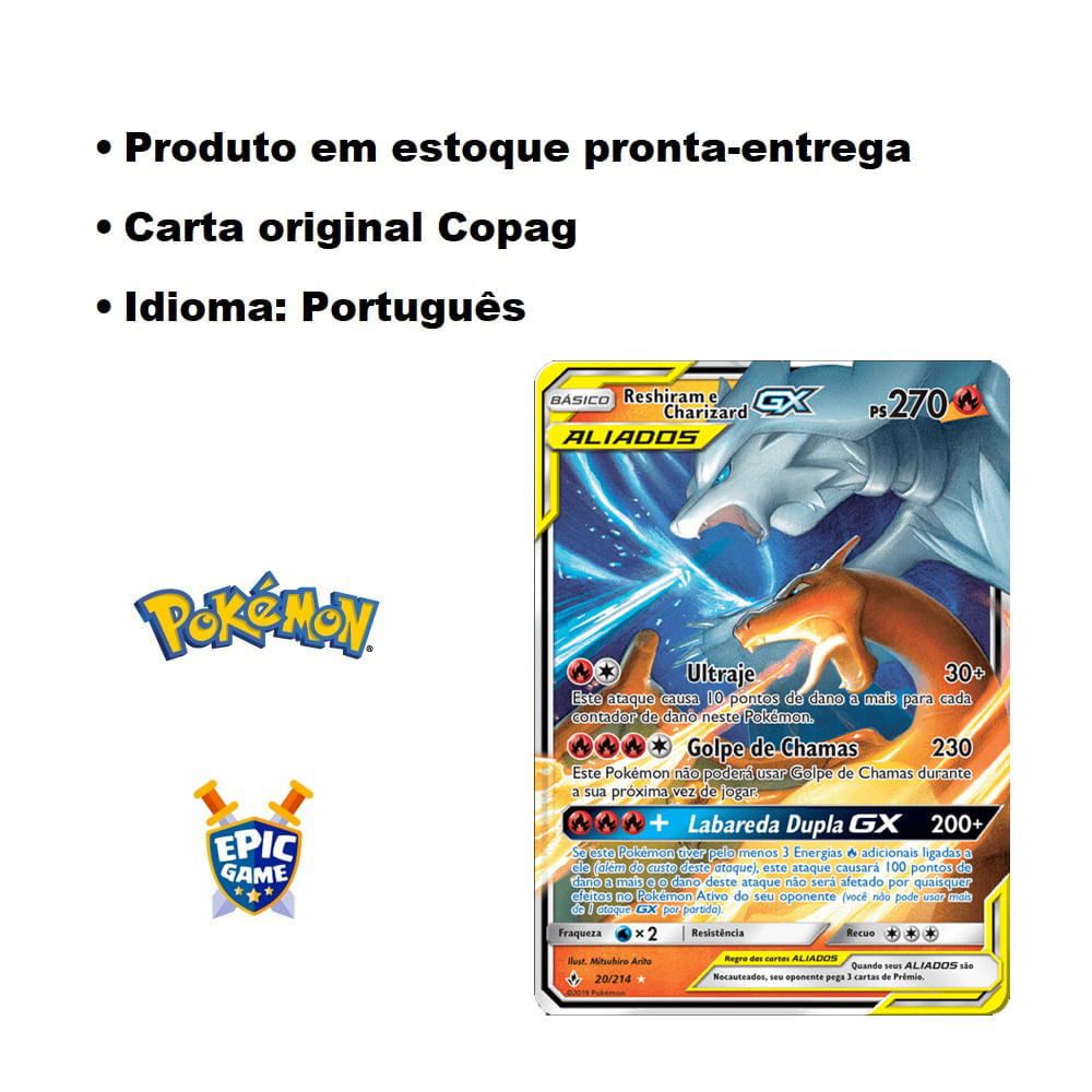 Reshiram E Charizard GX Pokémon Carta Em Português 20/214 - Ri Happy