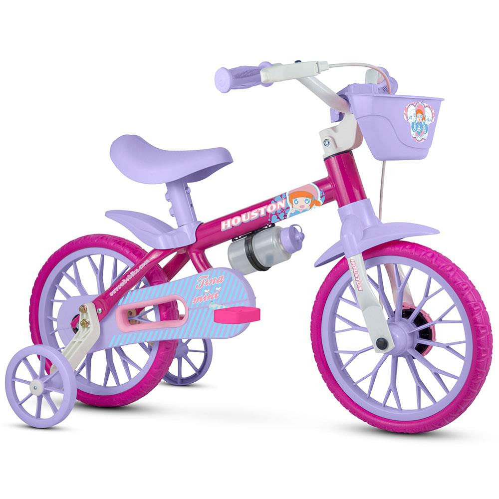 Bicicleta Infantil Aro 12 Houston Tina Mini TM12J com Rodinhas, Cestinha e  Squeeze - WT Promoções