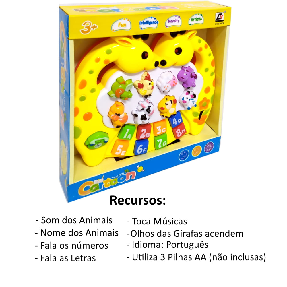 TECLADO PIANO GIRAFA MUSICAL INFANTIL SOM DE ANIMAIS 24 TECLAS