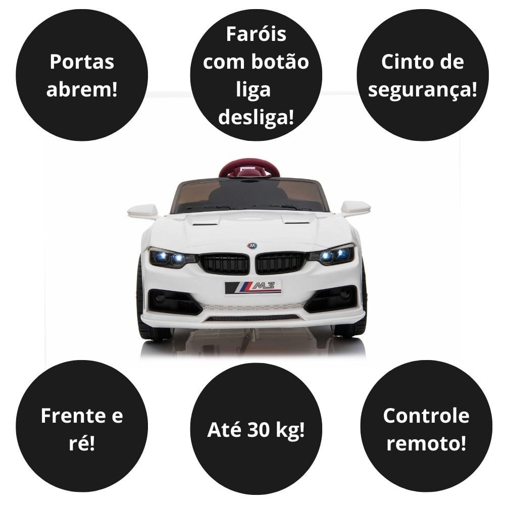 Mini Carro Elétrico Infantil BMW M3 12V Controle Remoto Led