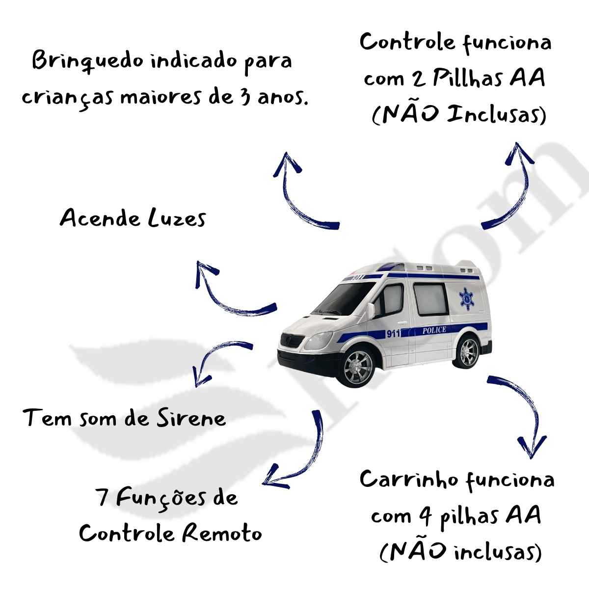 CARRO DE CORRIDA POLÍCIA CONTROLE REMOTO INFANTIL C/ SIRENE LUZ E SOM  ESTILO PROFISSIONAL - Ri Happy