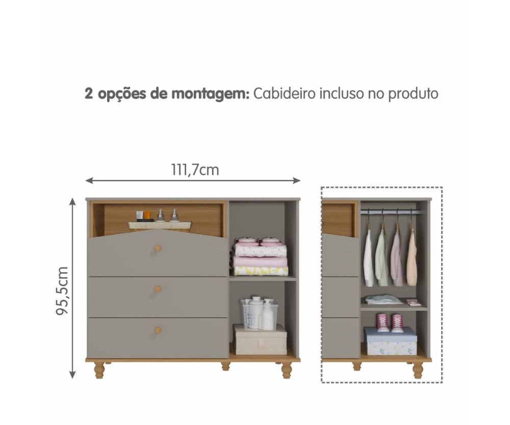 Guarda Roupa Infantil 4 Portas 4 Gavetas Casinha Fendi/Nature - Permóbili  Baby 100% MDF Permóbili Baby Casinha