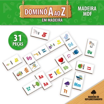 Jogo Dominó De Madeira 31 Peças De A a Z Pais E Filhos - CORDEIRO HOME