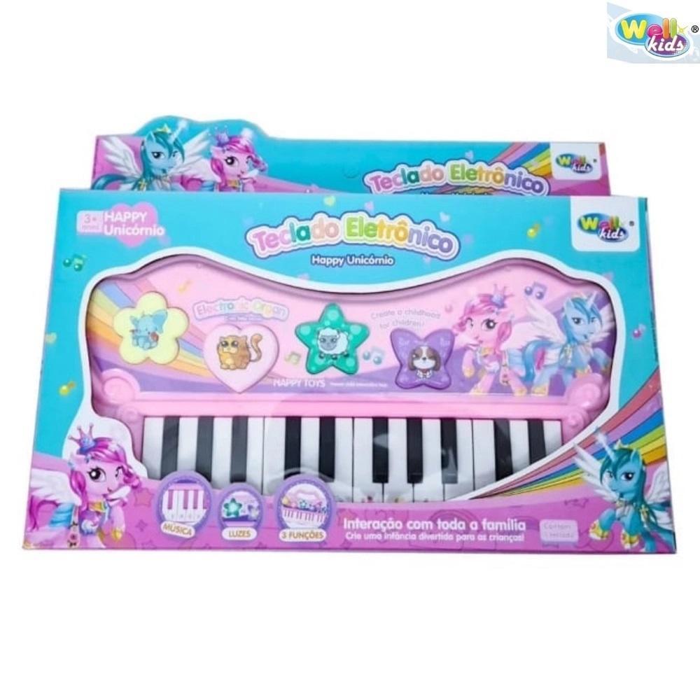 TECLADO ELETRONICO INFANTIL PIANO UNICORNIO COM SOM E LUZ