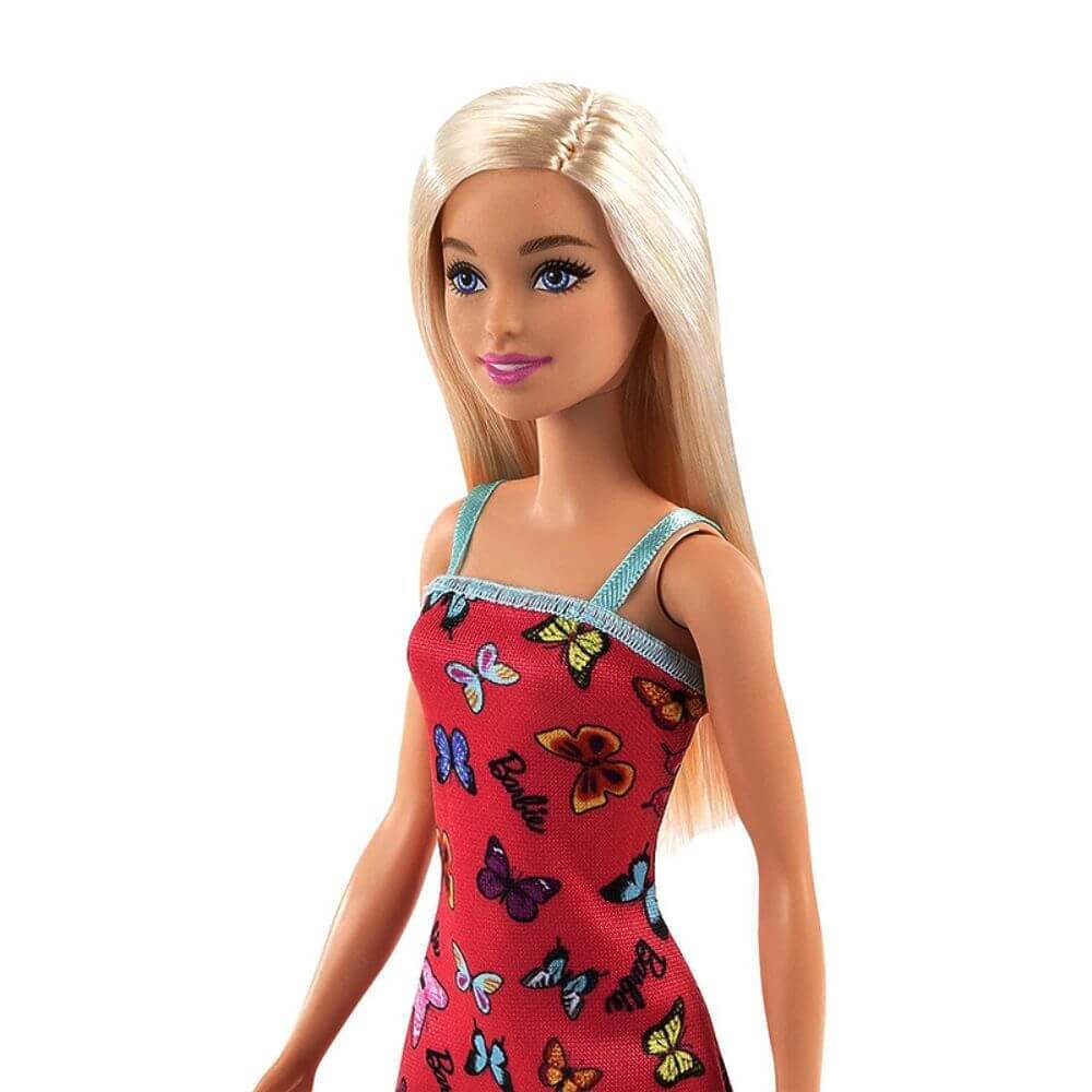Boneca Barbie Fashion Básica Loira Vestido Rosa Borboletas Mattel T7439hbv05 Ri Happy 