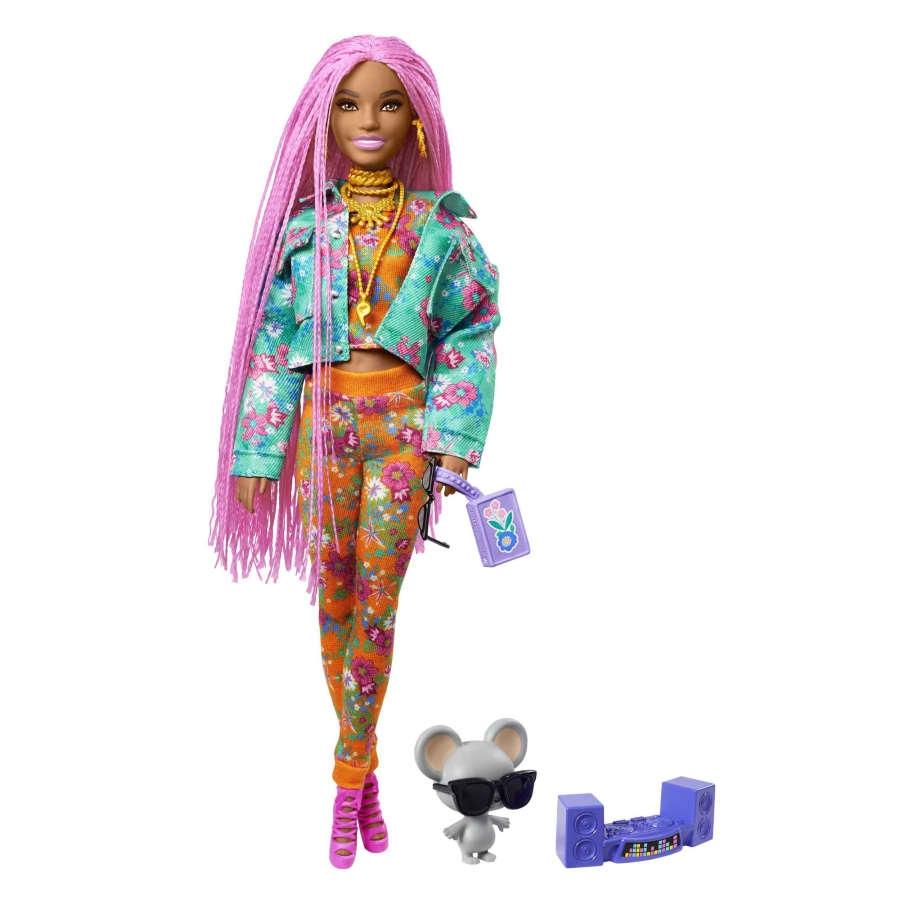 Barbie　r2 r6 Barbie Extra Cabelo Tranças Rosa Dj Mouse Pet - Mattel GXF0 - Ri Happy