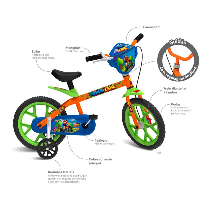 Bicicleta---Aro-14---Laranja-e-Azul---Power-Game---Bandeirante--------2